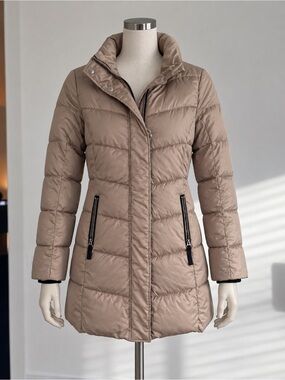 H&M Women's Taupe Long Quilted Puffer Coat